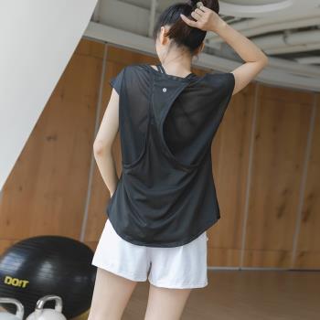瑜伽服女夏季薄款透氣運動T恤專業跑步網眼短袖時尚速干健身上衣