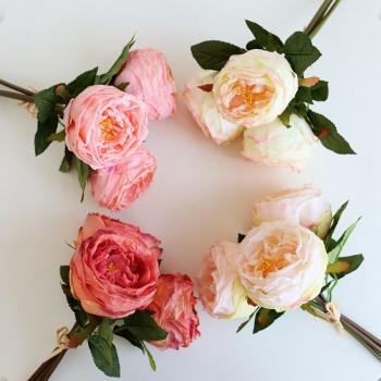 【高端】手感保濕玫瑰花仿真花高檔裝飾擺件假花白色粉色奧斯汀