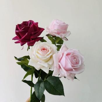 北歐手感保濕玫瑰花單支大朵假花餐桌花藝客廳擺件干花束插花搭配