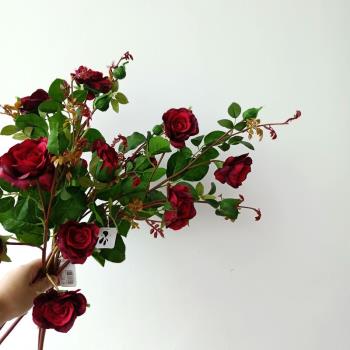 紅色玫瑰 仿真復古多頭玫瑰花 花藝設計 拍攝道具 店鋪掛墻假花