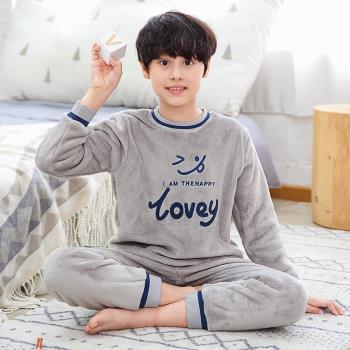 秋冬季法蘭絨加厚款男孩保暖睡衣