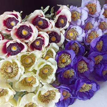白頭翁仿真花韓式小銀蓮花品質絹花軟裝裝飾花藝新娘手捧花拍攝花