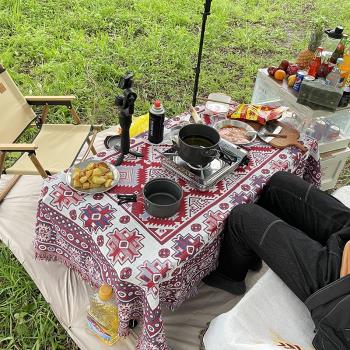 波西米亞野餐桌布沙發毯休閑毯戶外露營裝飾拍照針織毯地墊野餐墊