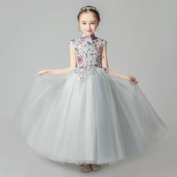 兒童晚禮服公主裙中國風女童小花童婚紗長款主持人模特走秀演出服
