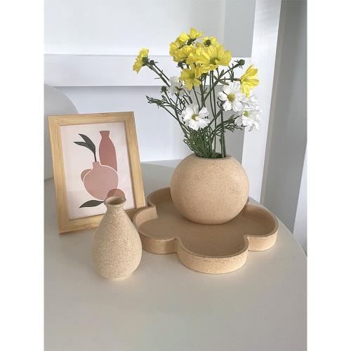 陶土花瓶家居軟裝組合擺件復古ins風簡約粗陶素胚陶罐拍照道具