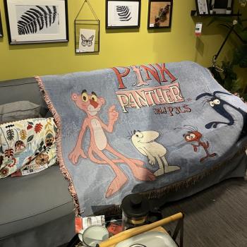 輕奢風Pink Panther卡通外貿出口韓國訂單毛毯粉紅豹房間裝飾布置