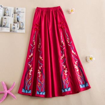 雲南民族風重工刺繡花長裙舞蹈