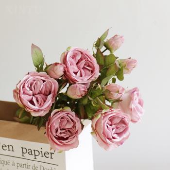 仿真花奧斯汀奶白 秋粉法式玫瑰 軟裝家居裝飾 花藝造景 攝影道具