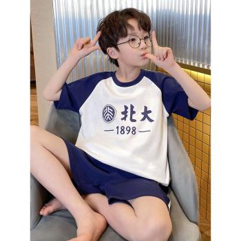 夏季薄款短袖純棉男孩青少年睡衣