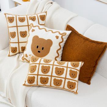 游梨原創小熊現代簡約咖色可愛兒童抱枕靠枕套ins風床頭沙發靠墊
