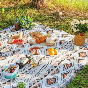 北歐ins風戶外露營帳篷裝飾休閑毯野餐墊野炊針織午睡小毯子掛毯