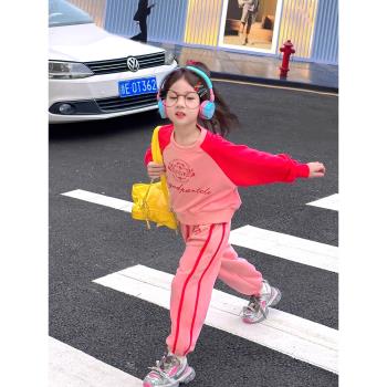 66公主女童秋裝套裝2023新款洋氣兒童運動兩件套春秋季時髦童裝潮