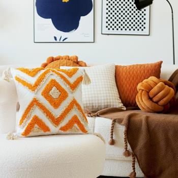 游梨輕奢現代針織抱枕套沙發客廳北歐ins風靠枕橘色白色床頭靠墊