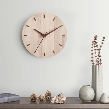 簡約現代原木創意掛鐘 客廳個性實木鐘表 超靜音田園臥室墻鐘壁鐘