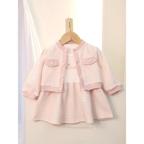 女寶寶秋裝套裝小香風女童韓版格子外套裙子兩件套周歲禮服公主裙