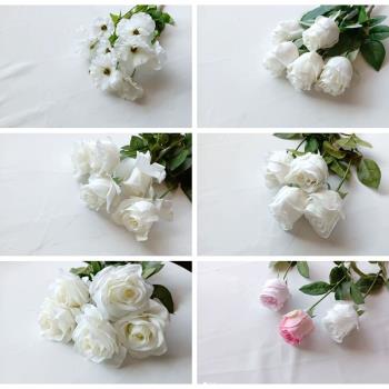 手感保濕白玫瑰 家居客廳餐桌擺放絹花假花攝影結婚慶手捧插花卉