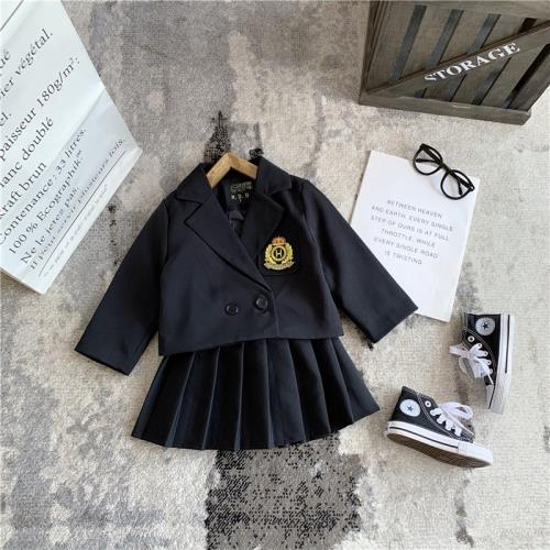 春秋季新款韓版兒童學院風西裝套裝女童外套洋氣寶寶短裙兩件套潮