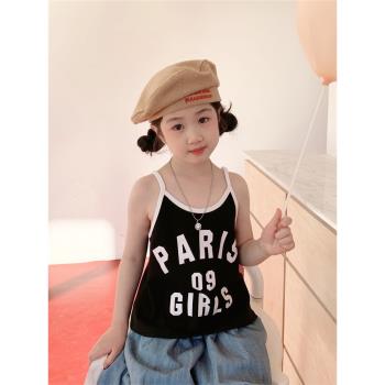 韓版夏季新品女童字母印花撞色吊帶衫中性寶寶洋氣清涼背心上衣