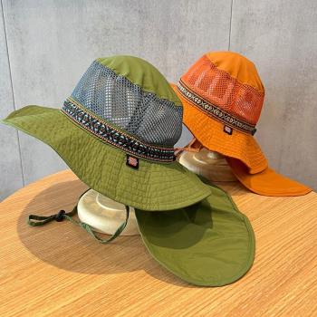 兒童夏登山露營披肩帽防紫外男女童遮陽防曬漁夫帽寶寶網眼太陽帽
