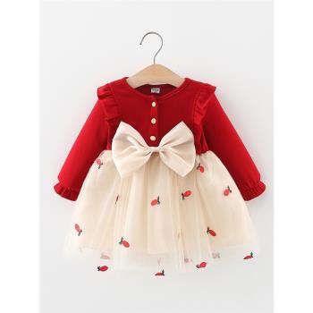 女童洋氣連衣裙0-1周歲寶寶禮服嬰兒抓周公主裙子春秋季新款紗裙2