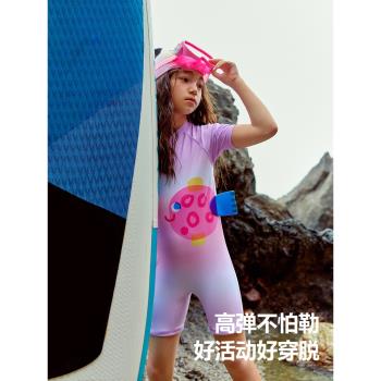 迷你巴拉巴拉女童平角連體泳衣夏裝寶寶防曬UPF50+兒童高彈游泳裝