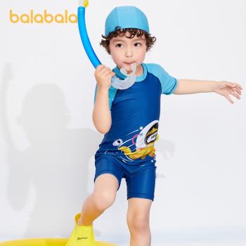巴拉巴拉兒童泳衣套裝男童游泳衣中大童小童連體泳裝泳帽俏皮可愛