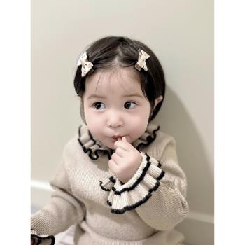 寶寶全包布發夾蝴蝶結刺繡兒童發飾可愛女童甜美嬰兒頭飾發卡夾子