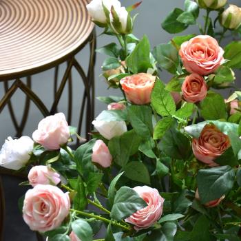 高仿真花假花裝飾花卉美式6頭玫瑰花藝客廳擺件