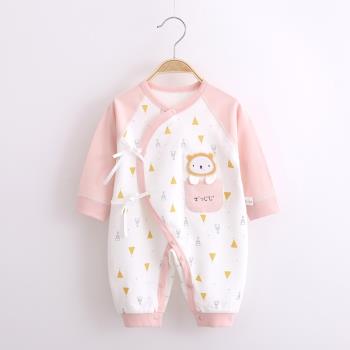 新生兒純棉無骨蝴蝶衣寶寶四季連體衣0-3月嬰兒系帶爬服單層哈衣