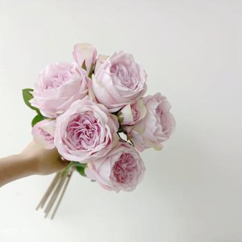 仿真兩頭粉紫玫瑰花假花花藝 客廳裝飾插花餐廳絹花美式家居飾品
