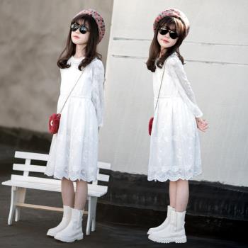 韓版白色蕾絲短袖公主裙女童秋裝
