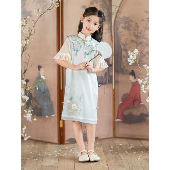 旗鉑女童旗袍夏季兒童新中式漢服夏款國風連衣裙2024新款古風夏裝