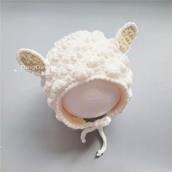 秋冬初生可愛小羊加絨嬰兒帽子