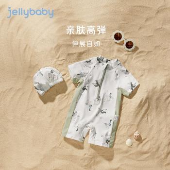 jellybaby寶寶短袖游泳衣夏天兒童時尚可愛泳裝防曬3男童連體泳衣