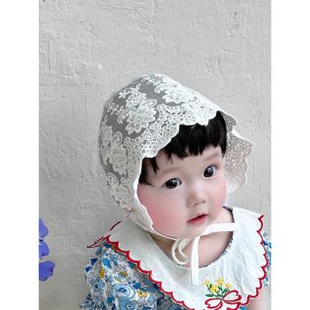 韓國版滿月寶寶蕾絲花邊超萌帽子