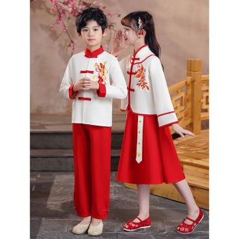 漢服女童中國風男孩唐裝幼兒園班服國學服兒童六一兒童演出服套裝