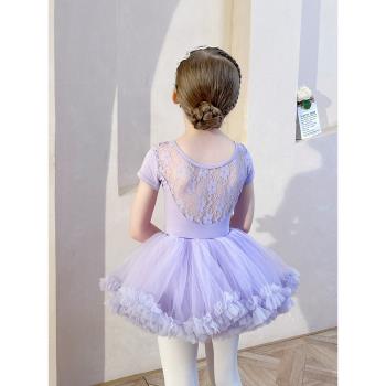 兒童秋季長袖蕾絲紫色考級舞蹈服