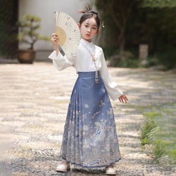 女童馬面裙套裝2024新款兒童新中式國風改良日常穿漢服小女孩夏季