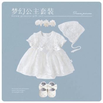 一歲女寶寶連衣裙夏裝嬰兒百日宴公主哈裙周歲生日禮服高端白紗裙
