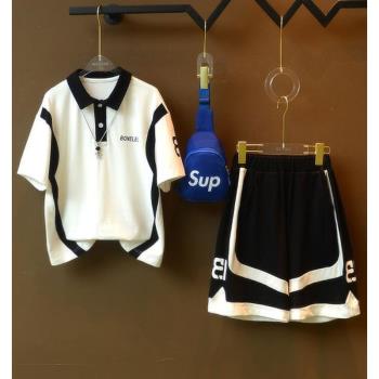 韓國男童酷帥夏裝童裝網紅炸街套裝短袖短褲運動服POLO衫兩件套