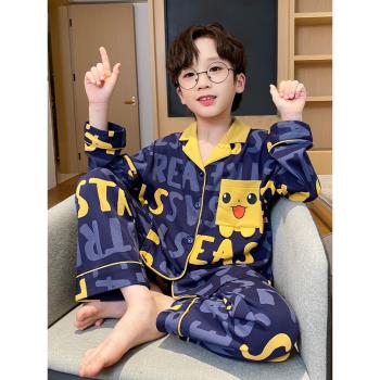 2024新款兒童睡衣純棉長袖男童春秋款青少年男孩中大童卡通家居服