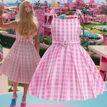 公主裙女童cosplay真人芭比樂園粉紅吊帶連衣裙收腰夢幻表演禮服