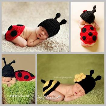 新生寶寶攝影小蜜蜂個性滿月百天寫真拍照衣服小瓢蟲造型攝影帽子