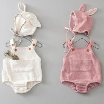 ins新生嬰兒哈衣爬服可愛兔子背帶褲造型包屁連體衣0-3歲寶寶萌服