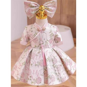 女寶寶周歲宴禮服中式旗袍唐裝洋氣女童粉色公主裙高端鋼琴小主持