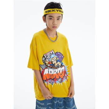 ROCKYROAD兒童嘻哈hiphop街舞潮服寬松T恤男童表演服裝演出服套裝