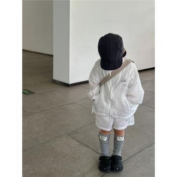 韓國ins兒童立領防曬衣薄外套男童夏裝套裝2女童速干衣短褲兩件套