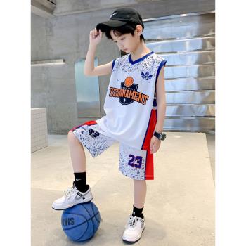 2023男童籃球服運動無袖速干夏季新款套裝兒童中大童透氣夏裝背心