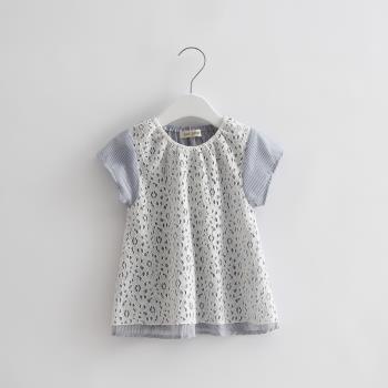 純棉條紋T恤鏤空上衣時尚童裝