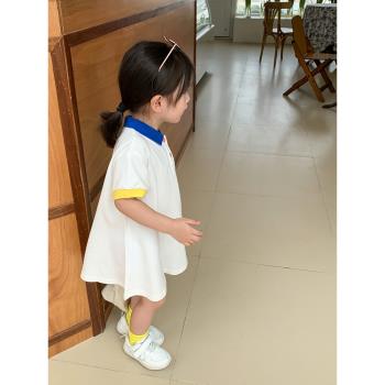 2023夏裝新款女童白色polo連衣裙兒童韓版裙子寶寶洋氣網紅衣服潮